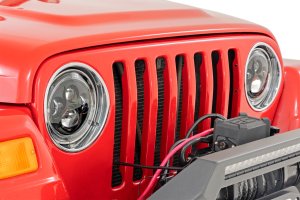 Jeep Wrangler DRL Halo LED Headlights - Front - Rough Country - 7 Inch, DOT Approved - '97-'06